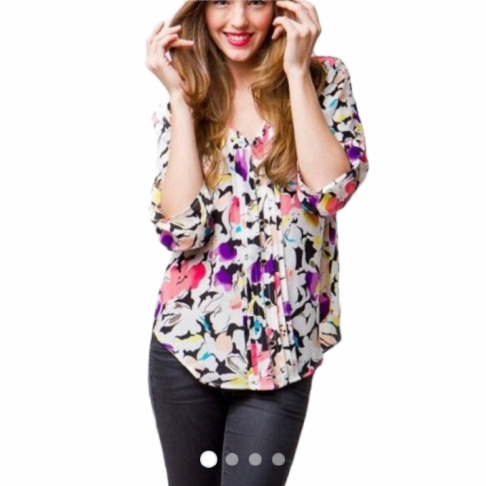 Yumi Kim 100% Silk Lizzie 3/4 Sleeve Floral Blouse